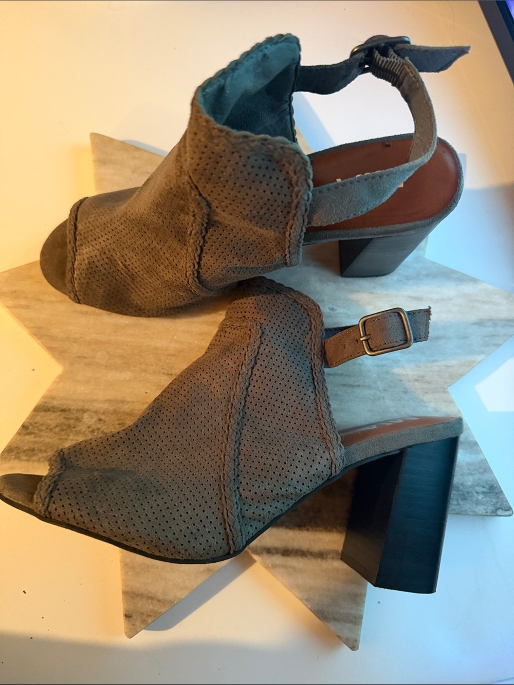MIA Taupe Perforated Slingback Block Heels